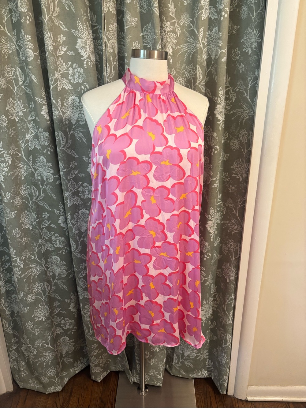 Pink Floral High Neck Dress